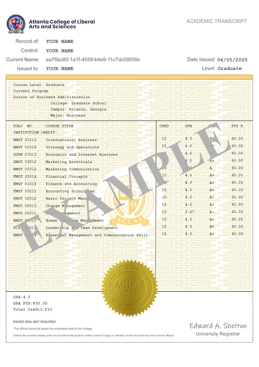 academic transcript sample