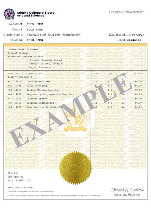 academic transcript sample